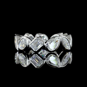 Anillo de compromiso y boda con diamantes cultivados en laboratorio, corte esmeralda, engaste de bisel, banda de eternidad, rodio, oro de 10K/14K/18K, plata 925/935, regalo - Product Image 1