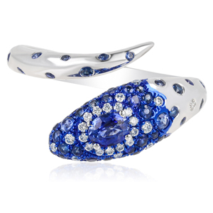 Luxury Women <b>925</b> <b>Silver</b> Sapphire Cluster <b>Ring</b> With Round Brilliant Cut Diamonds Engagement Style - Product Image 2