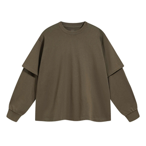 เสื้อยืดผู้ชายทรงโอเวอร์ไซส์ ผ้าฝ้าย 100% ระบายอากาศได้ดี พิมพ์ลายสกรีนแบบกำหนดเอง แขนยาวสองชั้น ลุคเท่ห์สไตล์วินเทจ - Product Image 1