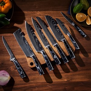 Cuchillo de Chef de Acero de Damasco de Grado Industrial SHARP POINT TRADES, 8 Pulgadas, Hoja Recta, Mango de Madera con Incrustaciones de Resina, Cambio Rápido - Product Image 5