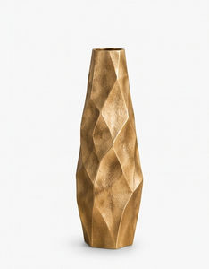 Vase contemporain en or métallique, design géométrique à facettes unique, grand pot à fleurs pour la décoration intérieure du salon, approvisionnement en gros - Product Image 3