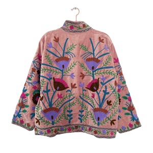 Veste Kimono d'Hiver Bohème en Velours Brodé Suzani Fait Main à Motifs Floraux avec Boutons, Vêtement d'Extérieur Ethnique Artisanal en Coton à Col Montant - Product Image 2