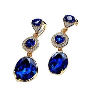 Exquisitos pendientes de gota de Calcedonia azul chapados en oro, la última joyería de moda exclusiva - Product Image 1