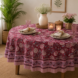Indian Cotton <b>Table</b> ClothvWhite & Blue Linen Hand Block Printed Floral Handmade <b>Table</b> <b>Cloth</b> for 4 6 8 Seaters Customizable Sizes - Product Image 1