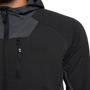 <b>Men's</b> Black Hooded Windproof <b>Jacket</b> Regular Fit Zipper Closure Sporty Style Autumn Wear Polyester Material - Product Image 5