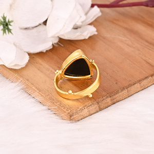 <b>Adjustable</b> Black Onyx Stone Gold Plated Brass <b>Ring</b> Handmade Trendy Gemstone <b>Rings</b> for Women - Product Image 5