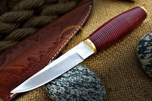 Couteau de chasse extérieur personnalisé fait main en acier au carbone avec manche en bois résine et lame fixe, étui en cuir (sur mesure, garantie 3 ans) - Product Image 2