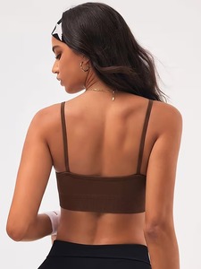 Female Seamless Cross <b>Neck</b> Yoga Bra Ribbed Knit Stretch Athletic Top <b>Padded</b> Low Impact Activewear Tank Top Fitness Wear - Product Image 4