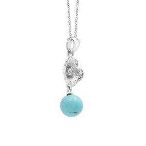 Flower Designer Pendant <b>Necklaces</b> S925 Sterling <b>Silver</b> Turquoise Round Brilliant Cut Diamond Rhodium Plated <b>Chain</b> Everyday Wear - Product Image 2