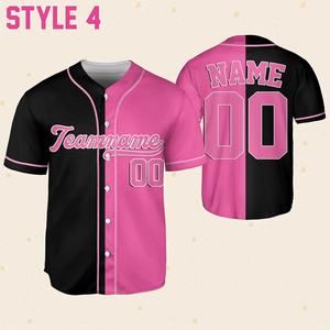 Maillot de baseball personnalisé blanc avec passepoil rose, rayures, uni, boutonné, uniforme d'équipe, pour hommes et femmes, texte et nom personnalisés - Product Image 2