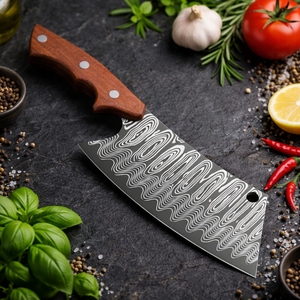 Cuchillo de carnicero japonés de acero de Damasco forjado a mano, mango de madera, funda, hoja de 7 pulgadas, apto para lavavajillas, OEM - Product Image 2