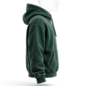 Men's Dark Green Hooded Sweatshirt Regular Fit 100% Cotton Fleece Solid Quick Dry Applique <b>Leaf</b> Design Casual Autumn Wear Pocket - Product Image 4