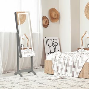Armadietto Portagioie Grigio con Serratura, Specchio a Figura Intera e 4 Angoli Regolabili - Organizzatore da Terra - Product Image 2