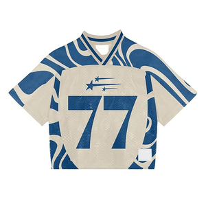 Camiseta de fútbol americano vintage al por mayor para hombre, de manga corta, cuello en V, holgada y de malla, con estampado. - Product Image 4