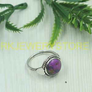 925 Sterling <b>Silver</b> Purple Copper Turquoise <b>Ring</b> Handmade Oval Cabochon Gemstone Vintage Boho Adjustable Women <b>Statement</b> Jewelry - Product Image 6