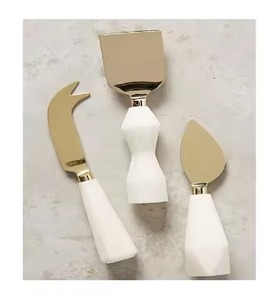 Modern Ceramic Handle <b>Cheese</b> <b>Knife</b> <b>Set</b> With Gold Stainless Steel Blades Dishwasher Safe Serving Tools - Product Image 3