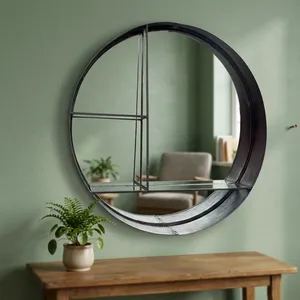 Estante de Pared de Hierro Fundido con Espejo, Diseño Artesanal, Decorativo, Flotante, Moderno, Organizador de Almacenamiento para el Hogar, Acabado Envejecido - Product Image 1