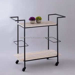 Chariot de bar décoratif en métal pour restaurant d'hôtel Chariot de bar en métal doré noir Chariot mobile de cuisine pour hôtel de service de vin avec roue - Product Image 4