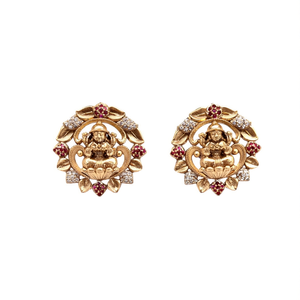 Antique Lakshmi Stud Earrings-Gold Plated Stainless Steel & Brass with Asscher Cut Diamond Opal Pearl & Zircon - Product Image 3