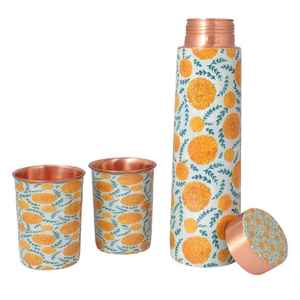 Botella de Agua de Cobre con Estampado Floral de Caléndula, Botella de Diseño Reutilizable a Prueba de Fugas, Set de Regalo de Viaje con Logotipo Personalizado - Product Image 3