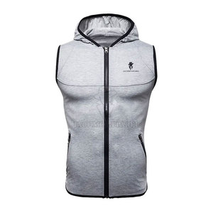 Haut de sport décontracté pour homme sans manches en coton mélangé avec capuche à cordon et poche de rangement pratique - Product Image 3