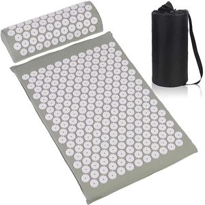 Tapis d'exercice d'acupression pour soulager la douleur, masseur portatif avec oreiller, ensemble de massage pour le dos, le cou, la relaxation musculaire (25 x 16 x 1 - Gris) - Product Image 1