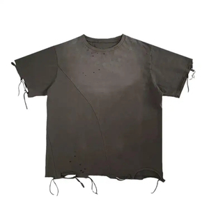 เสื้อยืดวินเทจสไตล์แอซิดวอช สตรีทแวร์ ลุคดิสเทรสซิ่ง ผ้าคอตตอนหนา พิมพ์ลายโลโก้ ทรงโอเวอร์ไซส์ ไหล่ตก ราคาถูก รับผลิตแบบ OEM - Product Image 1