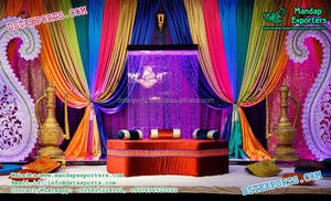 Decoración de Escenario Nocturno con Tema de Pavo Real para Mehndi, Decoración de Pista de Baile para Boda Sangeet, Impresionante Decoración de Escenario Nocturno para Sangeet Sencilla - Product Image 5