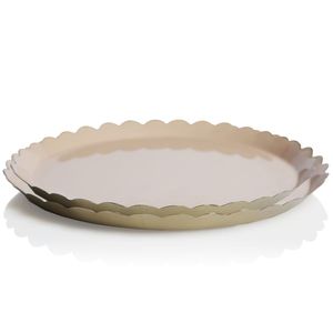 Bandeja de Servir Redonda Decorativa de Metal Dorado Festoneado, Platón de Esmalte para Mesa de Café, para Bodas, Fiestas y Decoración del Hogar - Product Image 1
