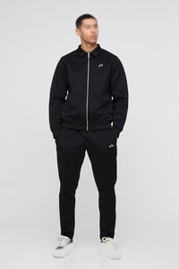 Ensemble de survêtement noir zippé pour homme, coupe oversize, sweat-shirt décontracté à col, pantalon de jogging, logo frontal, couleur unie, automne-hiver, deux pièces, avec capuche - Product Image 2