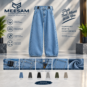 Men Wide Leg <b>Jeans</b> High Waist Loose Fit Washed Cotton Denim Pants Breathable Casual - Product Image 1