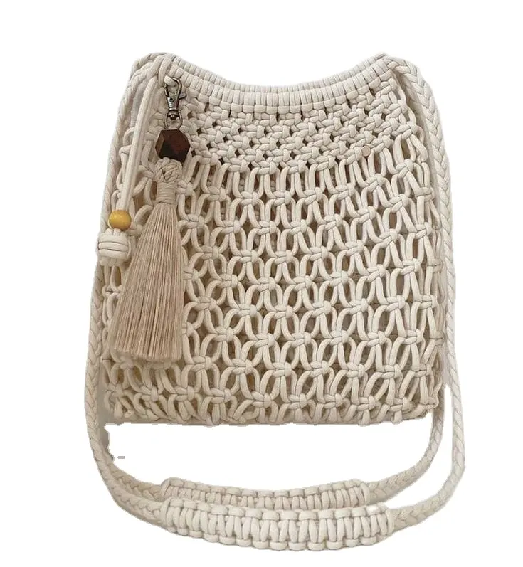 antique summer women fashion handmade macrame net beach bag woven straw cotton string crochet tote bag