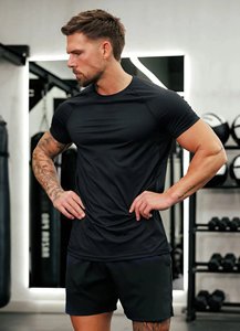 Men's Black Short Sleeve Compression T-Shirt Slim Fit Quick Dry Performance Gym Workout Top O-Neck Sporty Style Jersey Fabric - Product Image 6