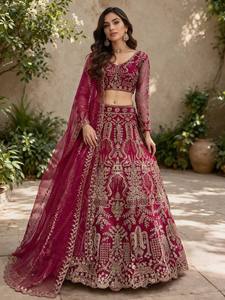 Ensemble Lehenga Choli Dupatta brodé vintage pour femmes, tenue indienne pakistanaise pour mariage et fête, longueur au sol - Product Image 2