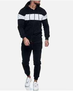 Survêtement à capuche pour homme, noir et blanc, à blocs de couleur, manches longues, sweat-shirt décontracté avec cordon de serrage et poches latérales, vêtements d'automne - Product Image 1