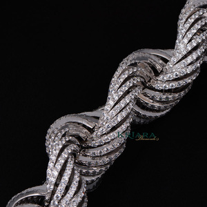 Lab Grown Diamond Necklace S925 <b>Silver</b> Rhodium Plated Rope <b>Chain</b> Round Diamond Channel Setting Unisex Luxury Jewelry - Product Image 4