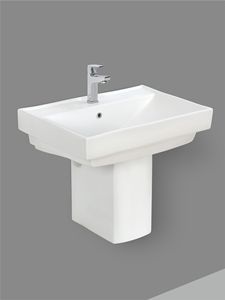 Lavabo de Cerámica Tropica para Montar en la Pared, Lavabo de Baño Cuadrado con Pedestal, Lavamanos - Product Image 3