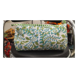 Women’s Stylish Canvas Cosmetic Pouch with Zipper Geometric Print Hand Block Printed <b>Vanity</b> Bag Travel <b>Makeup</b> Organizer Case - Product Image 3