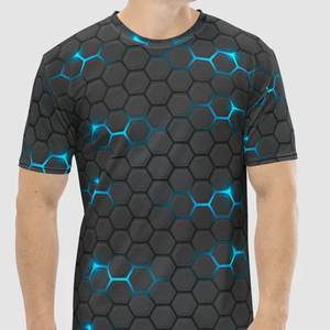 T-shirt à manches courtes pour homme, col rond, motif uni imprimé, 100% polyester, séchage rapide, respirant, style décontracté, coupe classique, logo sur le devant - Product Image 3