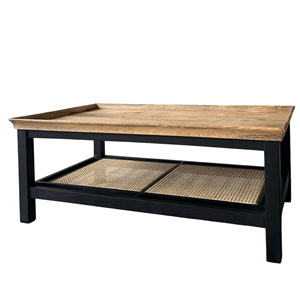 Table basse moderne en bois de manguier massif, finition bicolore noir et naturel, design attrayant, pour la maison, le bureau, l'usage commercial, le salon - Product Image 3