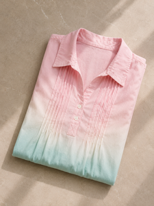 เสื้อเชิ้ตผู้หญิงคุณภาพสูง แฟชั่นทันสมัย ลายมัดย้อมไล่สี จับจีบด้านหน้า แขนยาว คอปก ผ้าถักเรยอน ทรงปกติ สไตล์ลำลอง - Product Image 6