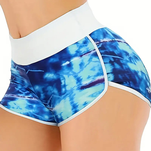 Pantalones Cortos de Cintura Alta con Diseño Tie-Dye y Bloques de Color, Ajuste Ceñido y Elasticidad Media, Ideales para Entrenamientos y Salidas Casuales - Último Modelo 2026 - Product Image 1