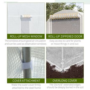 Kit de serre de jardinage grand format 2m x 2m x 4,5m avec 6 fenêtres à roulettes et porte à roulettes, structure en acier, revêtement en verre et polyéthylène - Product Image 4