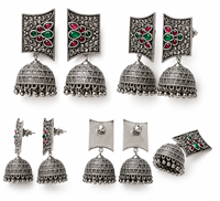Pendientes Jhumki Clásicos de Plata Oxidada con Ágata, Estilo Bohemio de Bollywood, para Mujer, Venta al por Mayor |   Directo