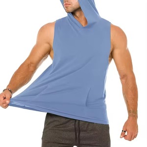 Camiseta sin mangas de algodón de primera calidad personalizada para culturismo, con capucha, para hombre. - Product Image 1