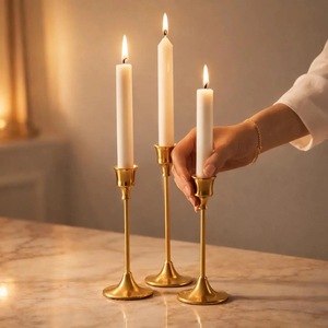 ILAHI's Vintage <b>Brass</b> Handmade Tapered <b>Candlestick</b> <b>Holder</b> Embossing Printing Design 1 Color High Quality Heat Resistant Home - Product Image 1