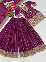 Ensemble Salwar Kameez Sharara en Soie Chinnon Lourde avec Broderie de Sequins et Dupatta Assortie, Entièrement Cousu, pour Fêtes Estivales
