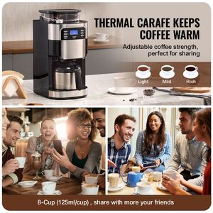 Macchina da Caffè 8 Tazze con Macinacaffè, 3 Livelli di Fortezza, Timer 24 Ore, Corpo in Vetro - per Hotel - Product Image 5