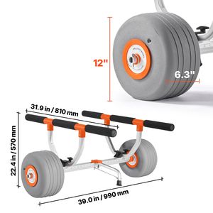Carrelli e Carriole Porta Kayak con Capacità di Carico di 158 kg, Pneumatici in PU Gonfiabili da 12 Pollici e 2 Cinghie per Facile Montaggio e Smontaggio - Product Image 5