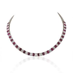 18K White Gold <b>Ruby</b> Diamond Tennis <b>Necklace</b> with Natural VS1 Diamonds - Product Image 3
